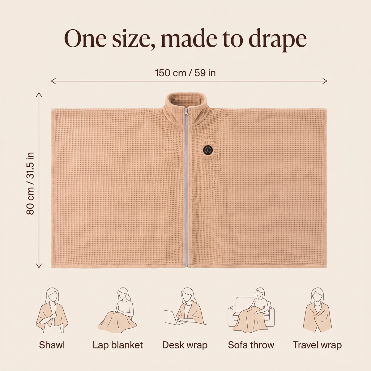 Size guide: 150 x 80 cm, one size